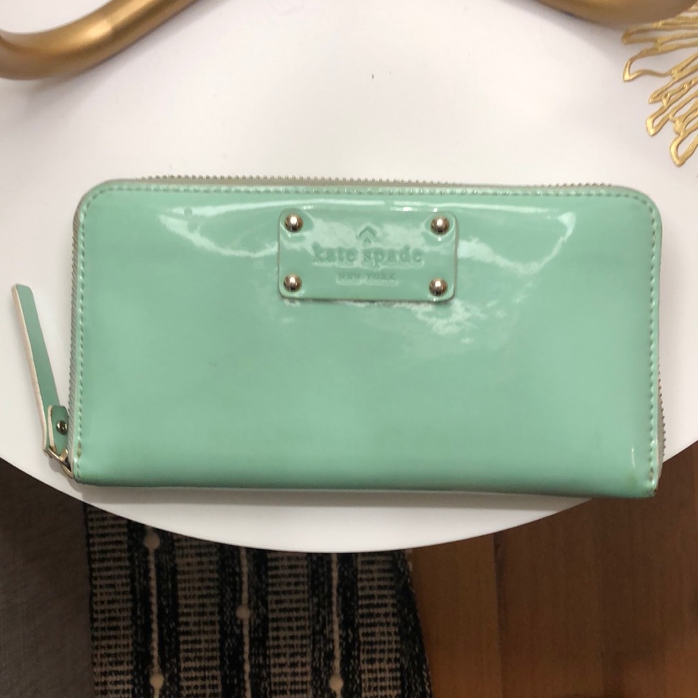 Kate Spade mint patent leather, zip-around wallet